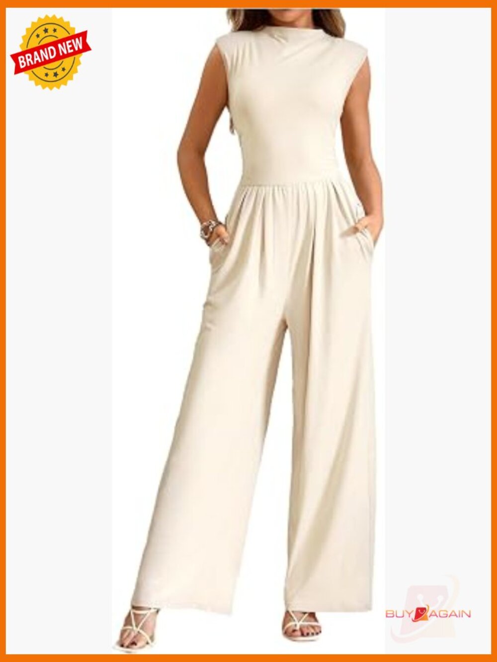 Sleeveless Mock Neck Wide Leg Jumpsuit Women's Summer Business Casual Romper